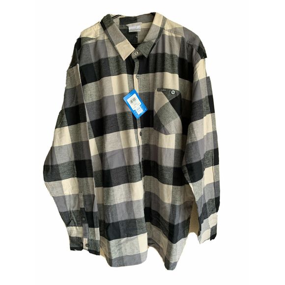 Columbia Men's Size 2XL Log Hopper Flannel Long Sleeve Shirt Black Plaid - Picture 1 of 7